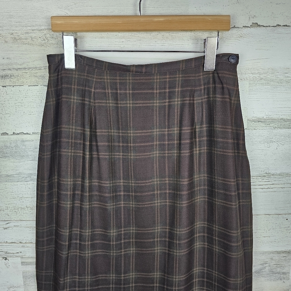 VTG Breeches Tartan Plaid Wool Blend Maxi Skirt Sz 12 Brown Paisley Academia - Picture 6 of 15